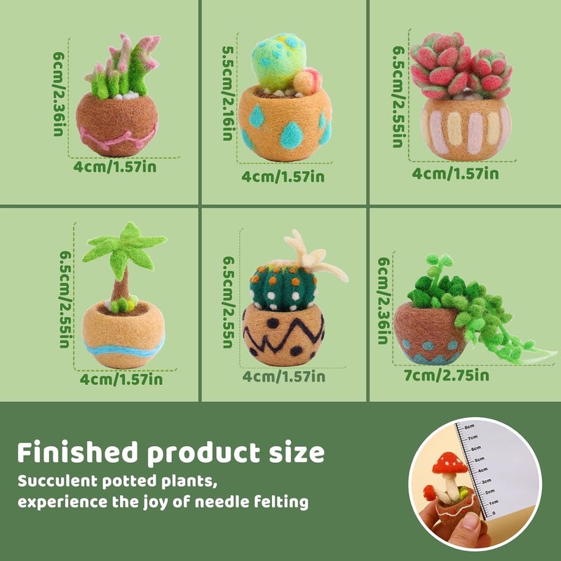 Yizzvb Needle Felting Kit, 6 Pcs Succulent Felting Kit for Beginner, Felting Kit, Needle Felting Tools Including Wool Roving, Foam Mat, Felting Needles and Instructions for DIY Felting Starters - Image 2